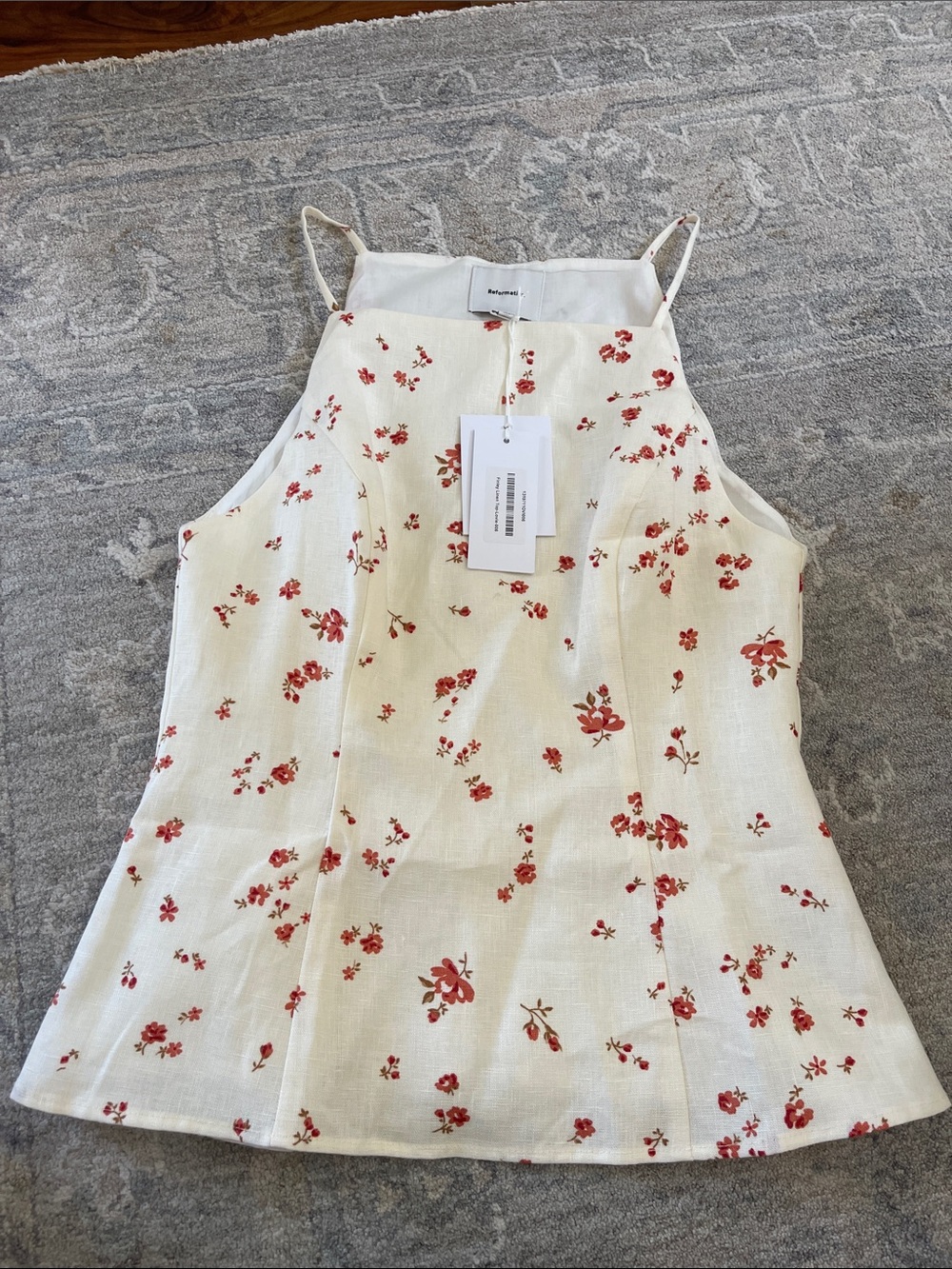 Reformation Cream Halter tank with Red Floral Print